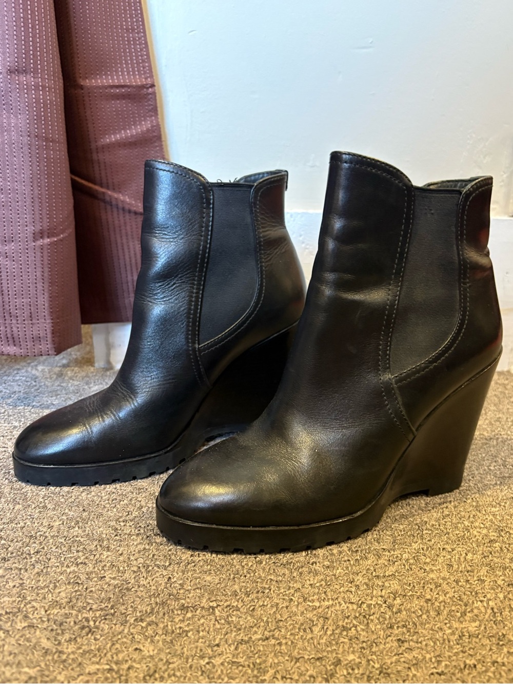 Michael Kors Black Leather Wedge Booties